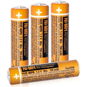 4 Pack HHR4DPA AAA Ni-MH Rechargeable Batteries 1.2V Cordless Phones Batteries 700mAh AAA Battery for Panasonic Cordless Telephone Batteries, Orange