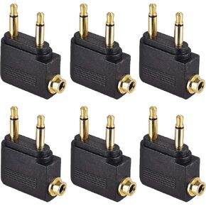 6pcs Airplane Airline Headphones Adapter Dual 3.5mm Male to 3.5mm Female Airplane Headphone Adapter for Headphones