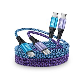 100W USB C Charger Cable, [2Pack/6ft] PD 5A Super Fast Charging Type-C to Type-C Cable Braided USB C to C Cord for Samsung Galaxy S24 S23 S22 Google Pixel 9 8 Pro iPhone 16 15Pro MacBook iPad Pro Air