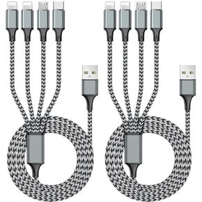 Puxnoin Multi Charging Cable 6FT 2Pack Multi Charger Cable 4 in 1 Universal Multiple USB Cable Fast Charging Cord with Type-C, Micro USB Port for Most Cell Phone, Tablets