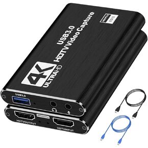 4K HDMI Capture Card for Streaming, USB 3.0 Video Capture Device, Full HD 1080P 60FPS Game Audio Video Capture Card for Game Recording, Live Streaming, Broadcasting, Online Meeting,Teaching