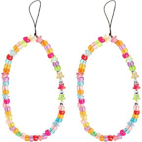 2 Packs Phone Charms Lanyard Girly Style Fixed Beads Pearl Strap