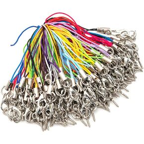 100Pcs Lanyard Phone Ring Strap Phone Charm Strap Lanyard Split Ring Strap with Screw Eyes Mini Strap Lanyard Cellphone Charm Cords for Keychain, DIY Jewelry Accessories, Random Color