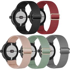 5 Pack Stretchy Nylon Compatible with Google Pixel Watch 3 41mm Band/Google Pixel Watch 2 Band/Google Pixel Watch Band for Women Men, Elastic Adjustable Straps Soft Sport Wristbands in Kuwait
