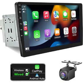 Double Din Car Stereo Touchscreen - 10 Inch Floating Car Radio with Bluetooth QLED Touch Screen, Detachable Car Audio Receiver Compatible Wireless CarPlay Android Auto GPS Navigation Backup Camera
