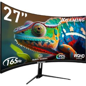 27" Curved Gaming Monitor, QHD(2560x1440P) 2K 165Hz 1500R 100% sRGB Computer Monitors, 1ms GTG with FreeSync, Low Blue Light, Frameless, HDMI DP Display,Built-in Speakers-Black