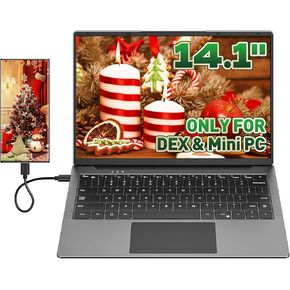 14.1 inch Lapdock for Samsung DeX and Mac Mini, Lap Experience for Samsung Phone and Mini PC, Portable Monitor with Keyboard Compatible with Samsung S24/23, Z Fold 6/5, Note 20/10, Steam Deck - Grey