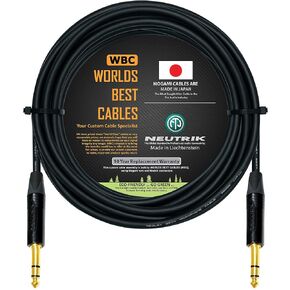 WORLDS BEST CABLES 25 Foot - Quad Balanced Patch Cable Custom Made Using Mogami 2534 Wire and Neutrik NP3X-B ¼ Inch (6.35mm) TRS Stereo Phone Plugs