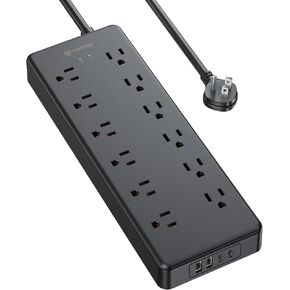TROND Surge Protector Power Strip, 4000J, 12 Widely Spaced Outlets with 4 USB Ports (2 USB C), 5 FT Flat Plug Extension Cord, 14AWG Heavy Duty, Wall Mount for Home Office Garage