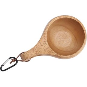 Tissting Wood Camp Mug 230ml Log Wood Grain Camping Coffee Cup with Wooden Handle and Lanyard, Nordic Drinking Cup for Coffee Tea Milk(Brown)