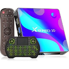 EASYTONE 2024 Android TV Box 11.0, Smart Android TV Box 2GB RAM 16GB ROM RK3318 Quad Core 4K TV Box Supports 2.4G+5G WiFi Ethernet 100M BT4.0 3D 4K HD Output TV Box with Mini Wireless Backlit Keyboard