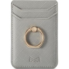Card Holder Sleeve with Ring, RFID Credit Wallet PU Leather Stick On Back Grip for iPhone Samsung Smartphone - Black in Kuwait