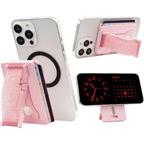 LOVEHANDLE Phone Wallet with Kickstand and Adapter Ring for MagSafe, Phone Card Holder, Wireless Charging Compatible, Wallet Compatible with MagSafe - Pink Diamond Glitter