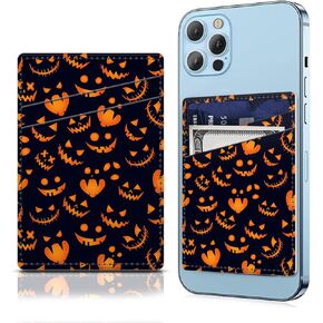 Phone Card Holder Leather, Dual Pocket Phone Wallet Adhesive Stick On, Cute Credit Card Pocket for Phone Case Compatible with Most Phone Cute Green Leave