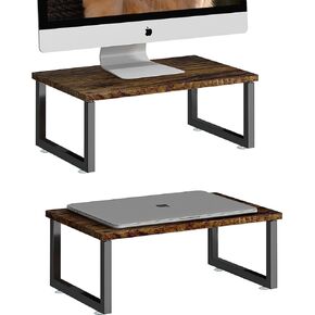 Simple Trending 2 Pack Monitor Stand Riser, Wood Desk Storage Organizer for Office Laptop, Computer, Antique Brown