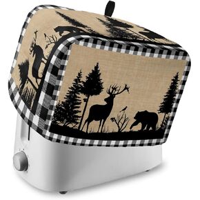Toaster Cover 4 Slice, Christmas Animal Moose Elk Xmas Tree Bread Maker Cover Toaster Dust Cover with Pockets, Dust-Proof Cover for Kitchen Small Appliance 12x11x8in