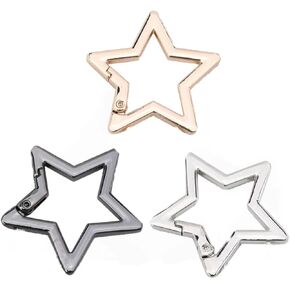 3Pc Silver Star Shaped Stainless Steel Keychain Clip Carabiner Snap Hook Holder Star Carabiner Hook Clip Key Holder Carabiner Clip for Keys and Wallet with Key Chain Rings Accessories (L)
