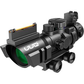 UUQ Prism 4x32 Red/Green/Blue Triple Illuminated Rapid Range Reticle Rifle Scope W/Top Fiber Optic Sight and Weaver Slots