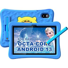 Kids Tablet 10.1 inch with Stylus Pen&Case, Octa-Core 8GB RAM 64GB ROM, KIDOZ Pre-Installed Toddlers Tablet for Kids Ages 3-12, 7000mAh Android Tablets with Parental Control, GMS Certified