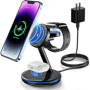 3 in 1 Charging Station for Apple Devices 18W Fast Mag-Safe Charger Stand Magnetic Wireless Charger Station for iPhone16 15 14 13 12 Pro/Pro Max/Plus/Mini AirPods 2/3/Pro iWatch Ultra/8/7/SE/6/5/4/3/2