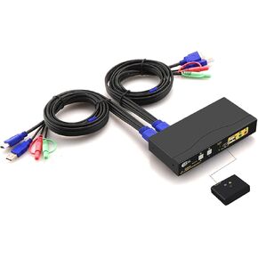 CKLau 4Kx2K@60Hz 2 Port KVM HDMI Switch with Audio and Cable, Dual Port KVM Switch HDMI for 2 Computers Sharing Keyboard Mouse Monitor and USB 2.0 Peripheral Support Hotkey Switching, EDID