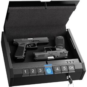 Gun Safe for Pistols - Biometric Gun Safe for Handgun, Quick-Access Gun Lock with Fingerprint Identification or Key Pad, Firearm Storage Home Bedside Nightstand Car