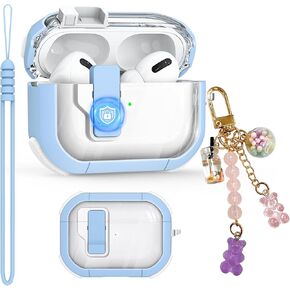 Clear Case for AirPods Pro 2nd/1st Generation Case, Secure Lock Case for Apple Airpod Pro 2&1 Gen Case Cover with Silicone Wrist Strap Cute Candy Keychain for Women,Pink