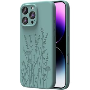 Magnetic Case Compatible with iPhone 16 Pro Case, Compatible with Magsafe, Camera Protection, Cute and Durable Liquid Silicone Phone Case for Women and Girls, Engraved Midnight Green Flower