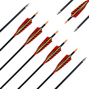 Letszhu Hunting Archery Carbon Arrow, Target Practice Arrow 500 Spine Fletched 4 inch Real Feathers with Field Points for Compound Recurve Longbow (Pack of 6)