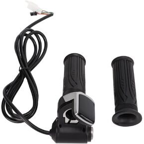 Electric Bicycle Throttle Handle, Rubber LED Display Electric Bike Throttle Grip with Battery Indicator Power Switch Key