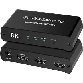 8K@60Hz HDMI 2.1 Splitter, avedio links Ultra HD 4K@120Hz HDMI Splitter 1 in 2 Out, 8K HDMI Splitter for Dual Monitors (Mirror Only), 1x2 HDMI Splitter for Xbox, PS5, Support HDCP2.3 Downscale, 48Gbps