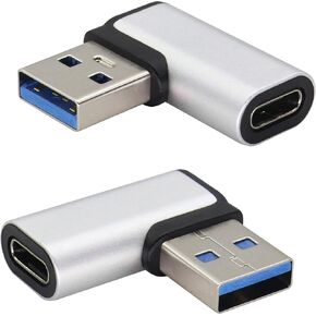 Right Angle USB C to USB A 3.0 Adapter 90 Degree USB Type C Female to USB 3.0 A Male Converter (OTG) for PC,Laptops,Power Banks,Chargers More USB and Type-C Devices (2 Pack-Silver)