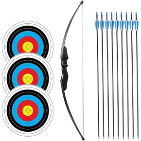 54" Long Bow for Right Handed 30 LBs Draw Weight Archery Bow Shooting LARP Hunting Game with 9 Arrows and 3 Target Faces