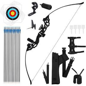 Archery Takedown Recurve Bow and Arrow Set Hunting Long Bow Kit for Outdoor Shooting Training