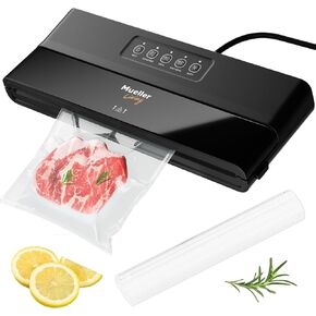 MuellerLiving Vacuum Sealer Machine, Compact Vacuum Sealer Kit with Bags/Roll, LED Light Indicators, Preserve, Marinate, Sous Vide, Black