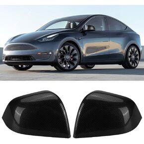 زوج من أغطية غطاء مرآة الرؤية الخلفية الخارجية متوافقة مع موديل 2019-2024 Tesla Model Y، بلاستيك ABS غير لامع أسود جانب الباب مرآة الرؤية الخلفية غطاء قولبة للراكب الأيمن + الجانب الأيسر للسائق