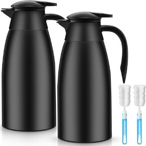 Norme 2 Pcs Thermal Coffee Carafe Insulated Stainless Steel Coffee Carafe for Hot Liquid Vacuum Thermal Pot Creamer Carafe Dispenser with Brushes Keeping Hot Water Milk(Silver,68 oz)