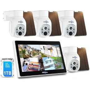 Hiseeu Wireless Security Camera System, 4 Cam- Kit 5MP Outdoor Security Camera with with 10in LCD 1T HDD,[Plug in & Play] 2.4G/5Ghz,2-Way Audio,Color Night Vision, IP66 Waterproof, No Montly Fees