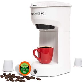 Mixpresso 2 in 1 Brewer - Single Serve & Ground Coffee, Compact Personal Coffee Maker with Quick Brew, 14 oz, Black