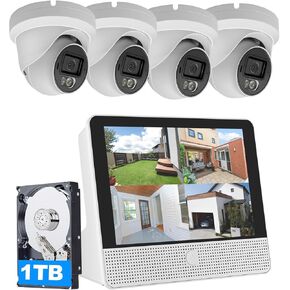 16CH Expandable PoE Security Camera System with All-in-One 10.1" LCD 4K NVR Monitor, 4Pcs 5MP PoE Cameras, Smart Dual Light, Two Way Talk, Plug & Play, 1TB HDD, Human Vehicle Detection
