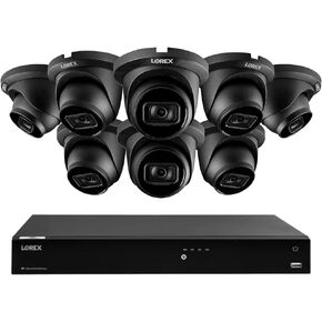 Lorex 4K 8MP 16-Camera Capable (Wired or Fusion Wi-Fi) 4TB PoE NVR System with 8 IP Dome Cameras - Color Night Vision, Smart Motion Detection (Person/Vehicle), IP67, Listen-in Audio (Black)