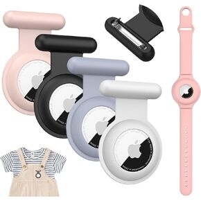 4 Pack Hidden Pin Airtag Holders with 1 Pcs Airtag Bracelet, Waterproof Silicone Airtags Holder for Kids Apple GPS Tracker Case Air Tags Wristband for Luggage,Shoes,Elderly,Clothes