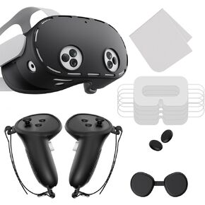 STARWARE Silicone Cover Set Compatible with Oculus/Meta Quest 3S, VR Accessories Protective 6 in 1 Case, Headset Shell Cover, Touch Controller Grips Cover, Lens Protector and Joysticks Cover (Black)