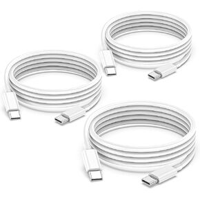 3Pack 6ft USB C to C Cable, Fast Charging Cord for iPhone 15/Pro/Max, MacBook Pro 2020, iPad Pro/Air/Mini, White