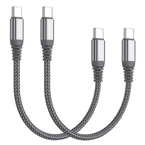 كابل USB C قصير إلى USB C 60 وات (2 حزمة 0.5 قدم)، سلك مجدول من النايلون للشحن السريع من النوع C متوافق مع iPhone 16/15 Pro/15 Pro Max Android Samsung Galaxy S24/S23/S22/ Ultra، Air 2020، iPad Pro، جوجل