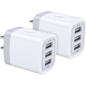USB Wall Charger, Hootek 2Pack Wall Plug 3-Port USB Charging Station 3.1A Power Adapter Multi Port Quick Charger Block Cube for iPhone 16 15 14 13 12 11 Pro XS MAX 8 Plus, iPad, Samsung Galaxy S24 S23