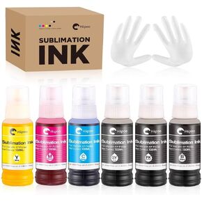 Hiipoo 600ML Sublimation Ink for ET-8500 ET-8550 Wide-Format Supertank Printers Heat Press Transfer on T-Shirt Tumblers (6x100ML, BK PB C M Y GY)