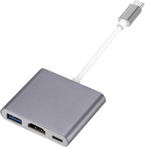 محول USB C إلى HDMI محول فيديو 4K من النوع C HDMI متعدد المنافذ AV محول USB 3.0 (فضي) in Saudi Arabia