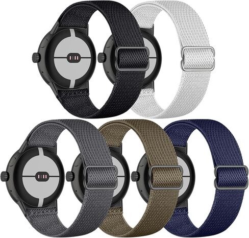 5 قطع من النايلون القابل للتمدد متوافقة مع ساعة Google Pixel Watch 3 مقاس 41 مم/ساعة Google Pixel 2/سوار ساعة Google Pixel للنساء والرجال، أشرطة مرنة قابلة للتعديل وأساور معصم رياضية ناعمة in Kuwait