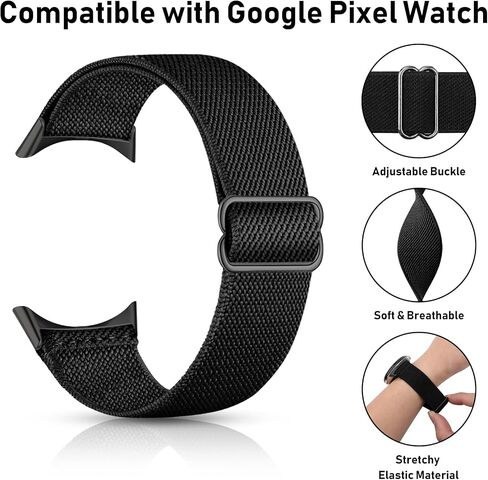 5 قطع من النايلون القابل للتمدد متوافقة مع ساعة Google Pixel Watch 3 مقاس 41 مم/ساعة Google Pixel 2/سوار ساعة Google Pixel للنساء والرجال، أشرطة مرنة قابلة للتعديل وأساور معصم رياضية ناعمة in Kuwait